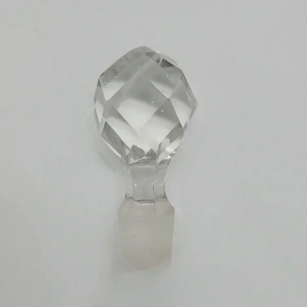 Vintage Clear Faceted Glass Decanter Stopper Replacement Diamond Top 2.75 inch